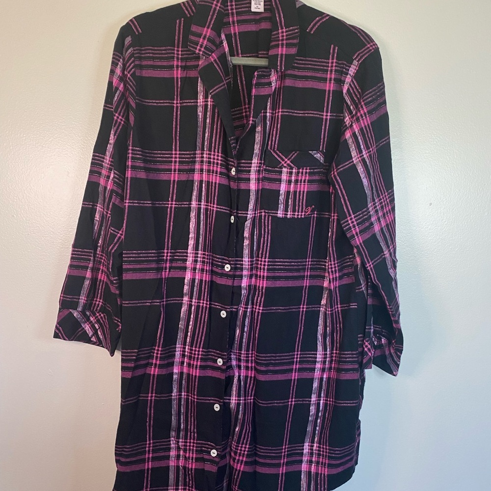 Victoria secret plaid button up nightgown size Medium